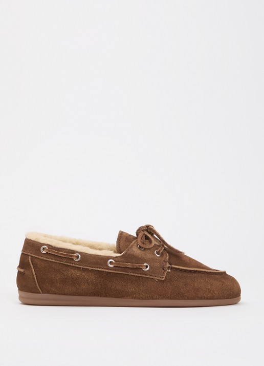 Posa Mocassin van suède met details van imitatiebont