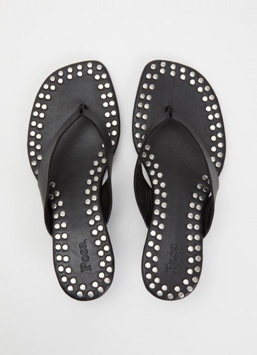 Posa Mosaic sandalette van leer met studs - detail 4 zwart