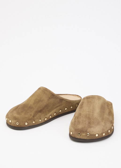 Posa Muiltje van suède met studs - detail 2 taupe