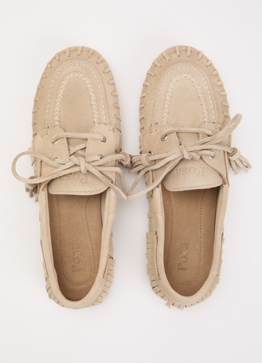 Posa Native bootschoen van suède met franjes - detail 4 beige