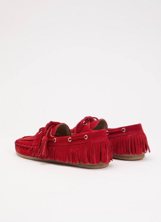 Posa Native bootschoen van suède met franjes - achterkant rood