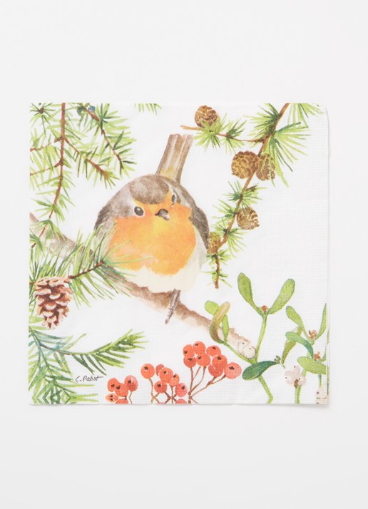 ppd Robin in Tree servetten 33 x 33 cm - voorkant 3 lichtgroen