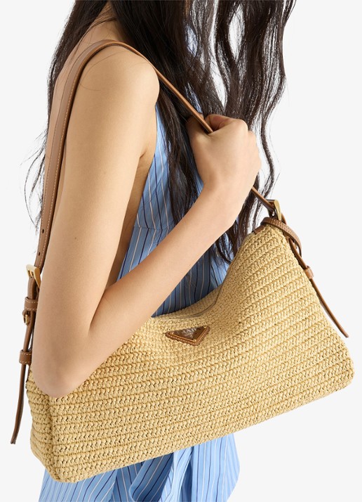 Prada Aimée Large schoudertas van crochet met leren details - voorkant 7 beige