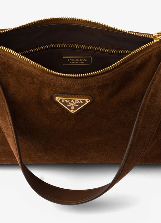 Prada Aimée Medium schoudertas van kalfssuède - detail 5 donkerbruin