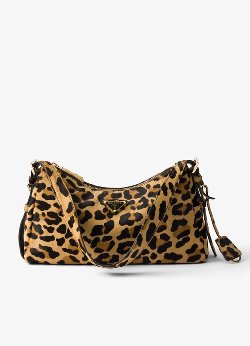 Prada Aimée Medium schoudertas van leer met panterprint - voorkant 6 lichtbruin