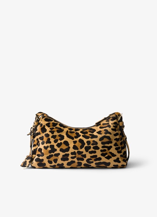 Prada Aimée Medium schoudertas van leer met panterprint - achterkant 3 camel