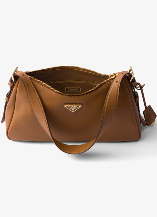 Prada Aimée Medium schoudertas van leer - detail bruin