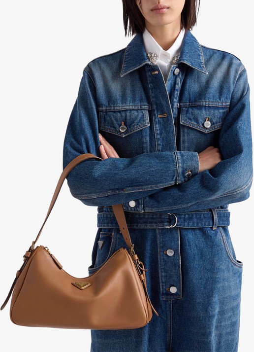 Prada Aimée Medium schoudertas van leer - voorkant 6 bruin