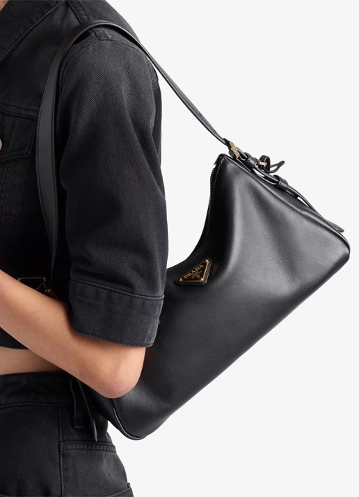 Prada Aimée Medium schoudertas van leer - detail 6 zwart