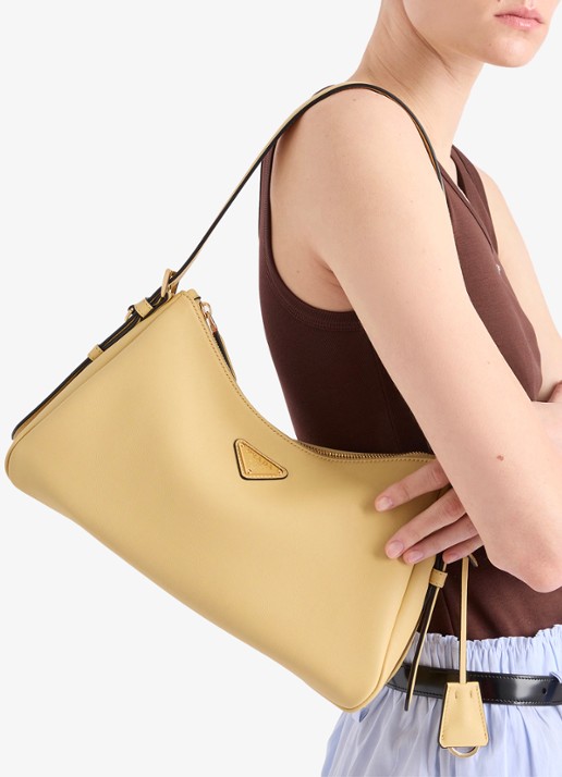 Prada Aimée Medium schoudertas van leer - voorkant 7 lichtgeel