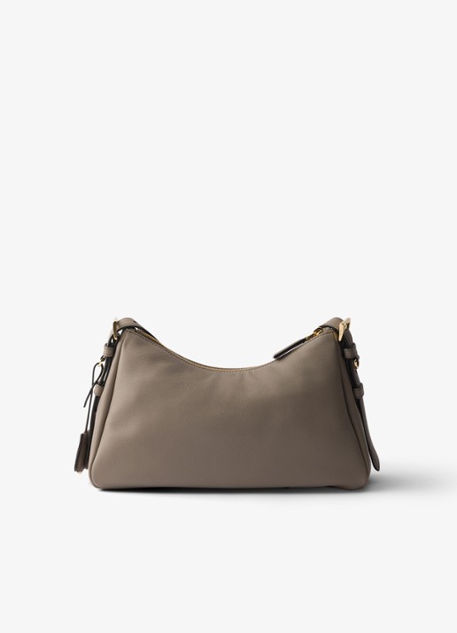 Prada Aimée Medium schoudertas van leer - achterkant taupe