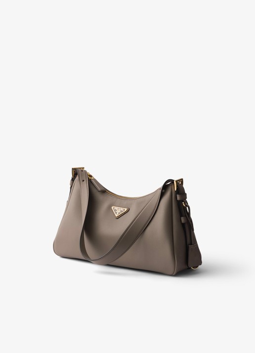 Prada Aimée Medium schoudertas van leer - voorkant 3 taupe