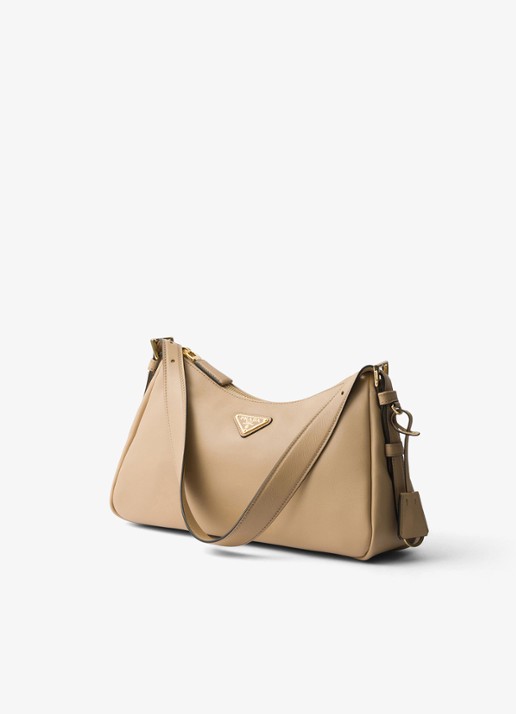 Prada Aimée Medium schoudertas van leer - voorkant 2 beige