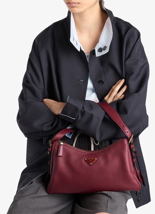 Prada Aimée Medium schoudertas van leer - voorkant 2 donkerrood