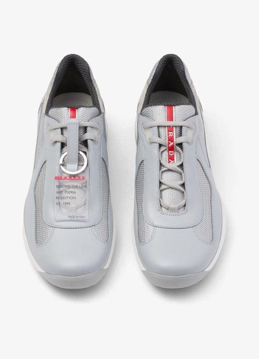 Prada America's Cup Original sneaker met leren details - detail 4 blauwgrijs