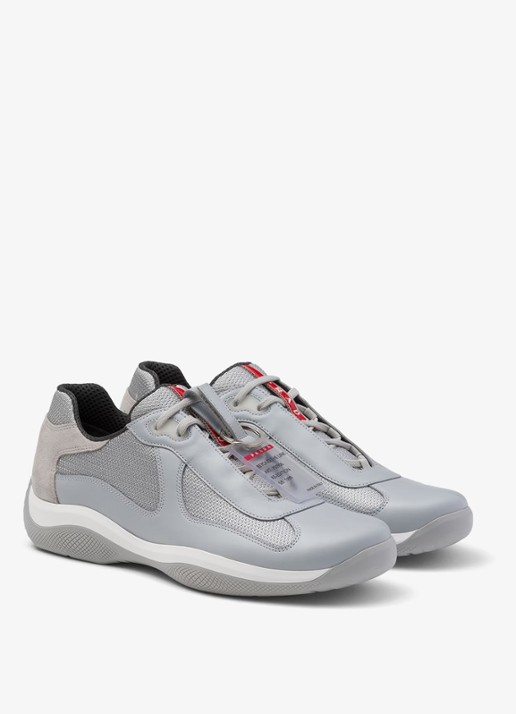 Prada America's Cup Original sneaker met leren details - voorkant 2 blauwgrijs
