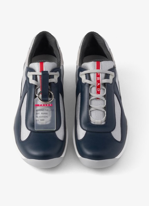 Prada America's Cup Original sneaker met leren details - detail 4 donkerblauw