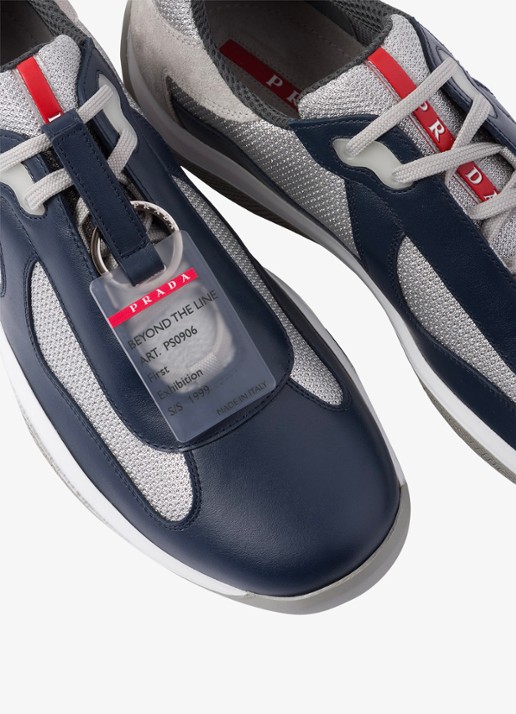 Prada America's Cup Original sneaker met leren details - detail 6 donkerblauw