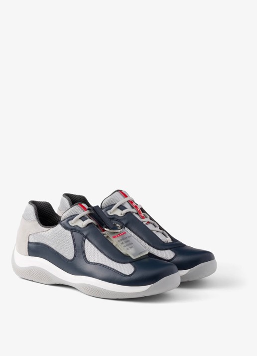 Prada America's Cup Original sneaker met leren details - voorkant 2 donkerblauw