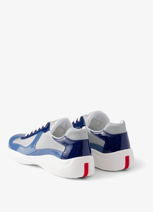 Prada America's Cup sneaker met lakleren details - achterkant blauw