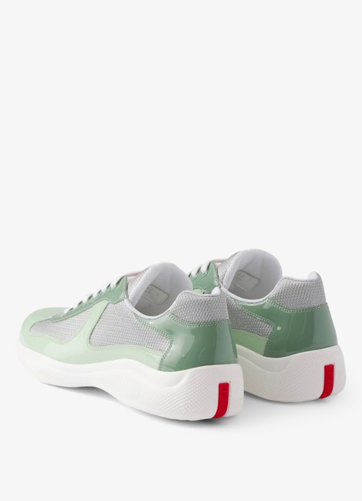 Prada America's Cup sneaker met lakleren details - achterkant lichtgroen