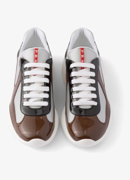 Prada America's Cup sneaker met lakleren details - detail bruin