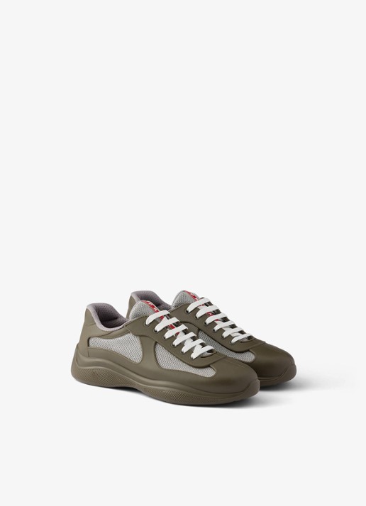Prada America's Cup sneaker met mesh details - voorkant 6 legergroen