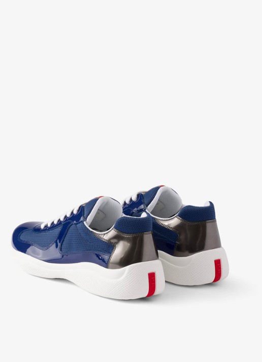 Prada America's Cup sneaker van mesh met details van lakleer - achterkant 6 donkerblauw