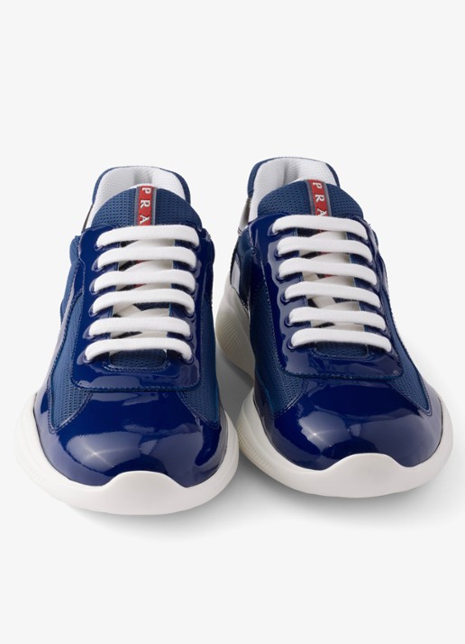 Prada America's Cup sneaker van mesh met details van lakleer - detail 2 donkerblauw