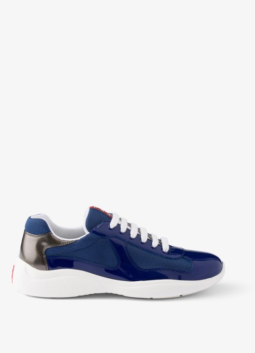 Prada America's Cup sneaker van mesh met details van lakleer - voorkant 4 donkerblauw