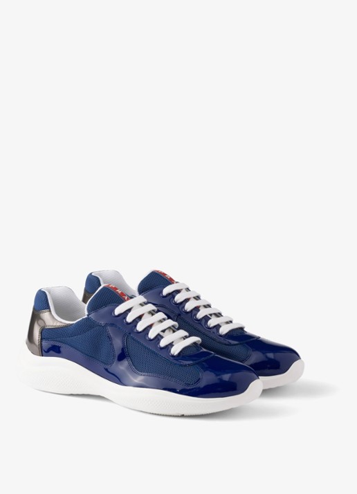 Prada America's Cup sneaker van mesh met details van lakleer - voorkant 5 donkerblauw