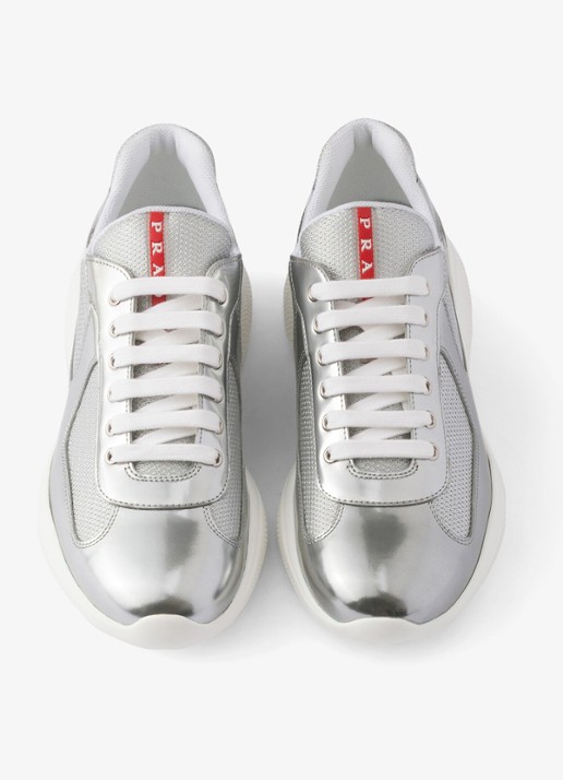 Prada America's Cup sneaker van mesh met metallic finish - detail 2 zilver
