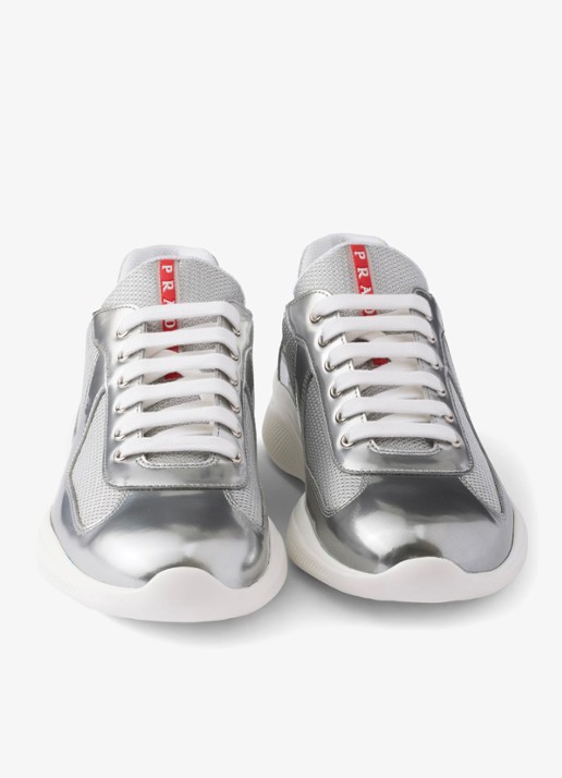 Prada America's Cup sneaker van mesh met metallic finish - detail 3 zilver