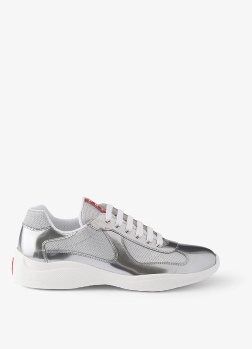 Prada America's Cup sneaker van mesh met metallic finish - voorkant 5 zilver