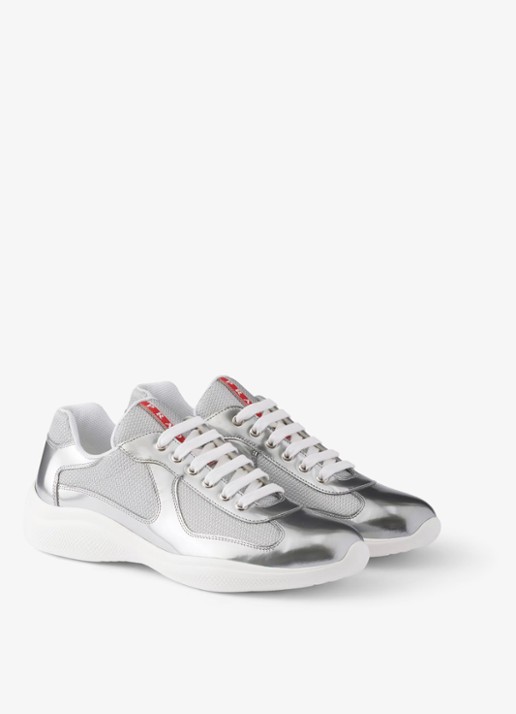 Prada America's Cup sneaker van mesh met metallic finish - voorkant 6 zilver