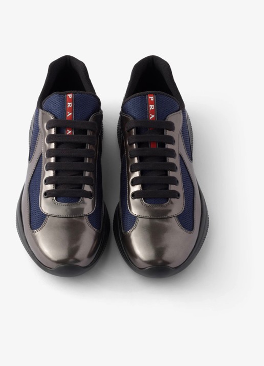 Prada America's Cup sneaker van mesh met metallic finish - detail 2 donkerblauw