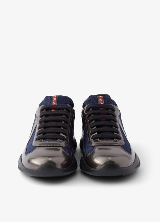 Prada America's Cup sneaker van mesh met metallic finish - detail 3 donkerblauw
