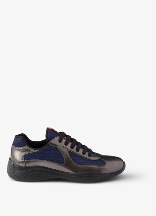 Prada America's Cup sneaker van mesh met metallic finish - voorkant 5 donkerblauw