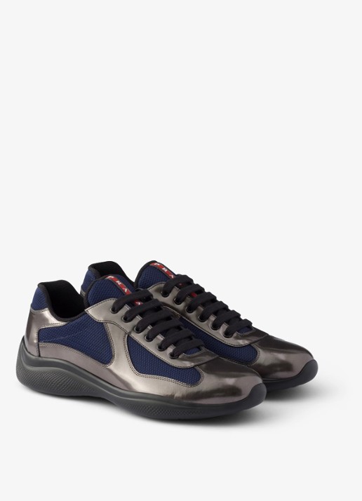 Prada America's Cup sneaker van mesh met metallic finish - voorkant 6 donkerblauw