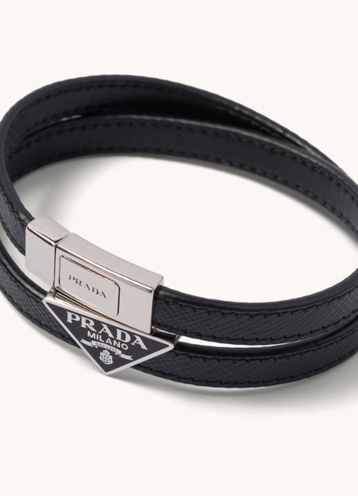 Prada Armband van leer met logo - voorkant 2 zwart