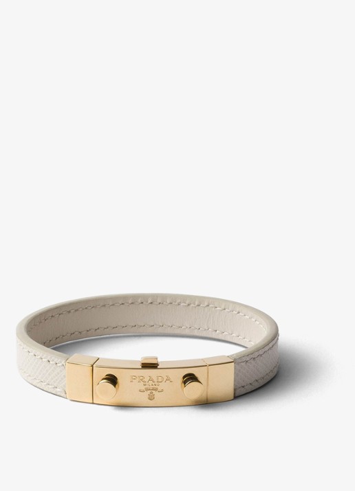 Prada Armband van leer met logo - voorkant 2 gebroken wit