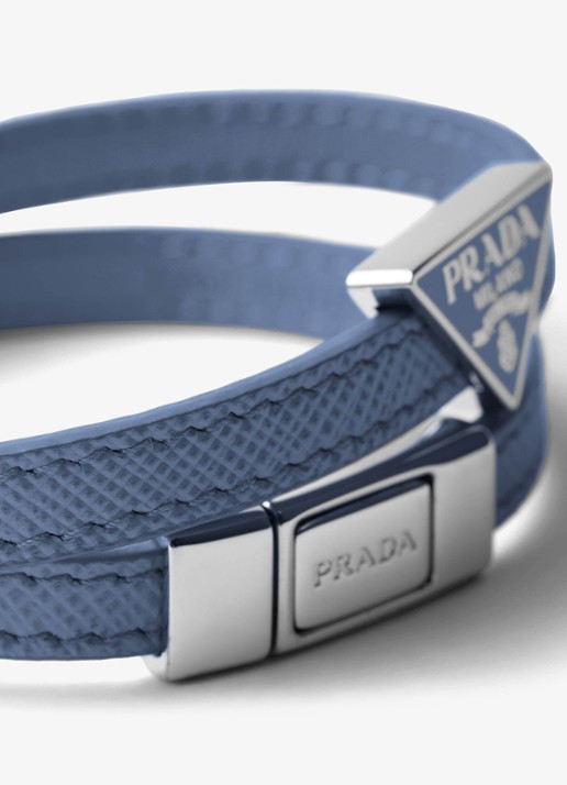 Prada Armband van leer met logo - detail 2 donkerblauw