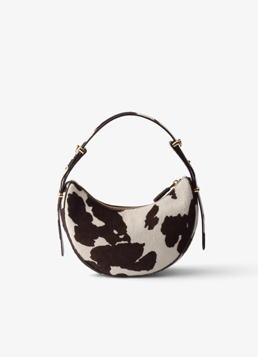 Prada Arqué Mini schoudertas van kalfsleer met ponyhair - achterkant 3 donkerbruin