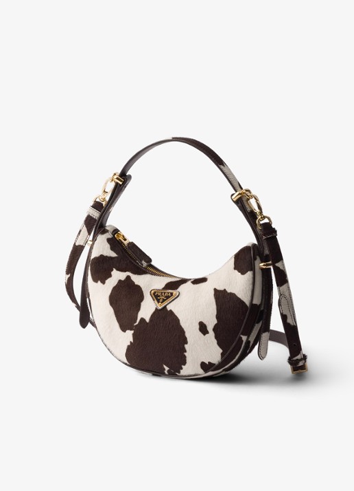 Prada Arqué Mini schoudertas van kalfsleer met ponyhair - voorkant 2 donkerbruin
