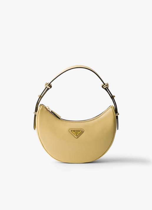 Prada Arqué Small schoudertas van leer - voorkant lichtgeel