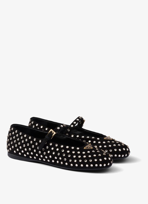 Prada Ballerina van geitensuède met strass