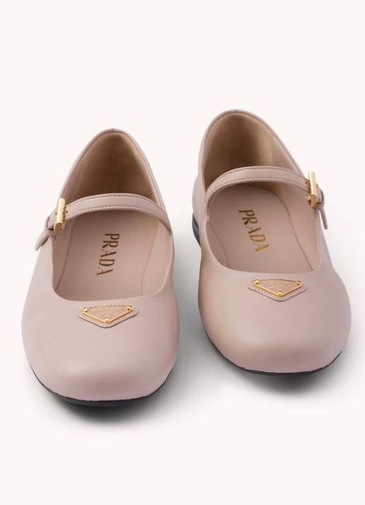Prada Ballerina van leer met logo - detail 3 oudroze