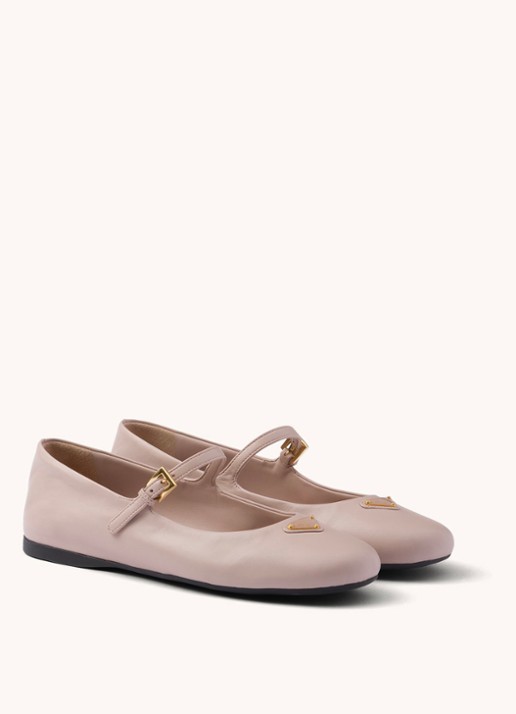 Prada Ballerina van leer met logo - voorkant 4 oudroze
