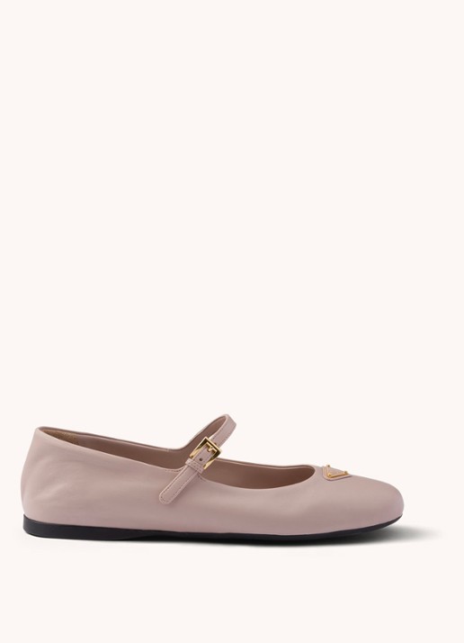 Prada Ballerina van leer met logo - voorkant 5 oudroze