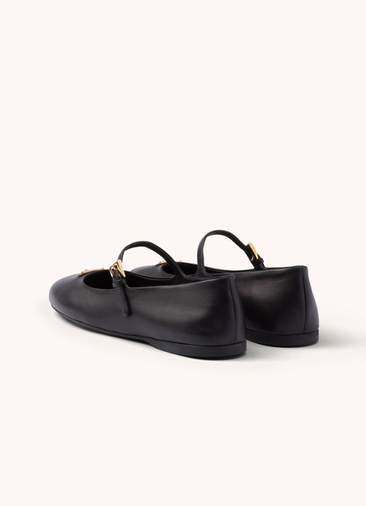 Prada Ballerina van leer met logo - detail zwart